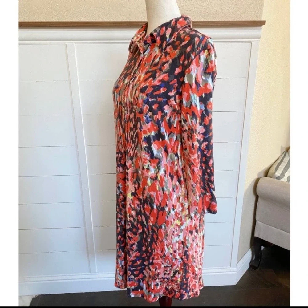 CAbi Abstract Watercolor Long Sleeve Jersey‎ Shift Dress Style# 374 M - Picture 9 of 15